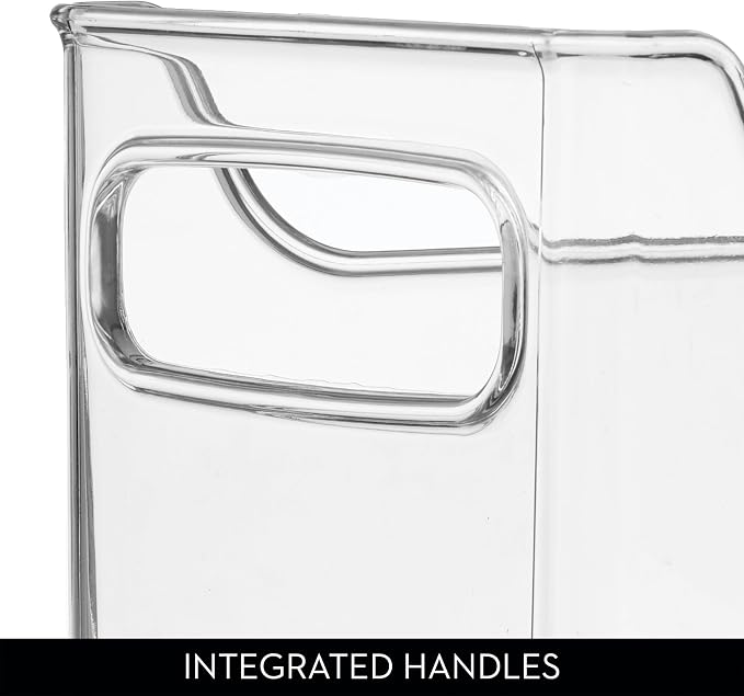 iDesign Stackable Plastic Pantry Bin with Handles, Set of 2, Clear | For Cabinets or Fridge, Made in USA