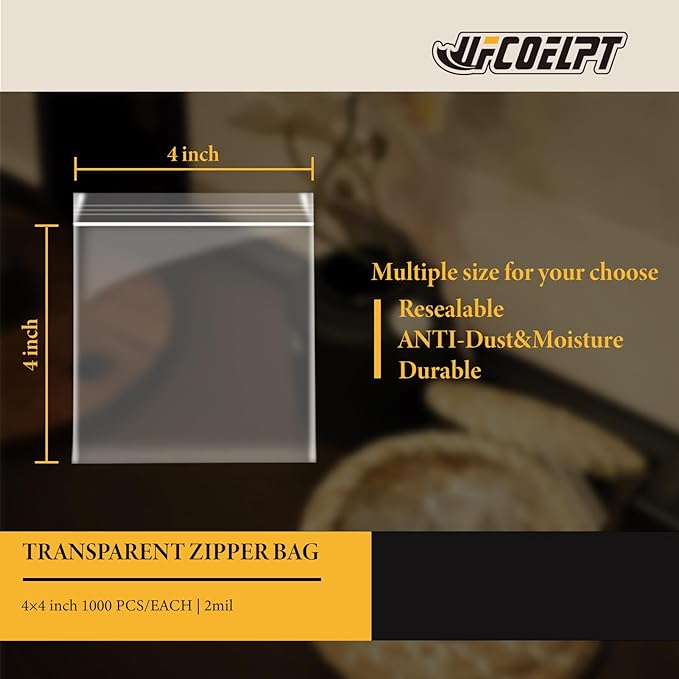 4x4 Small Plastic Bags Bulk 1000 Count, 2mil Clear Reclosable Zipper Poly Bags for Storage and Packing