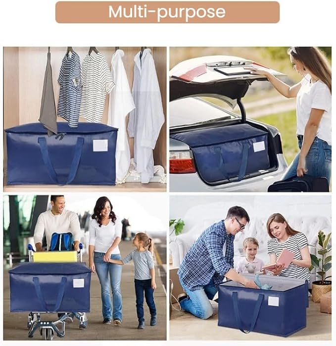 Moving Bags, Extra Large Heavy Duty Family Moving Bags with Reinforced Handles & Visible Window, Zippered Storage Bags for Clothes, Bedding, Dorm Room Essentials, Packing Supplies Alternative to Boxes