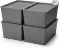 Menkxi 4 Pcs Storage Bins with Lids Plastic Stackable Containers for Organizing Shelves Christmas Ornament Box Baskets(Gray,Large)