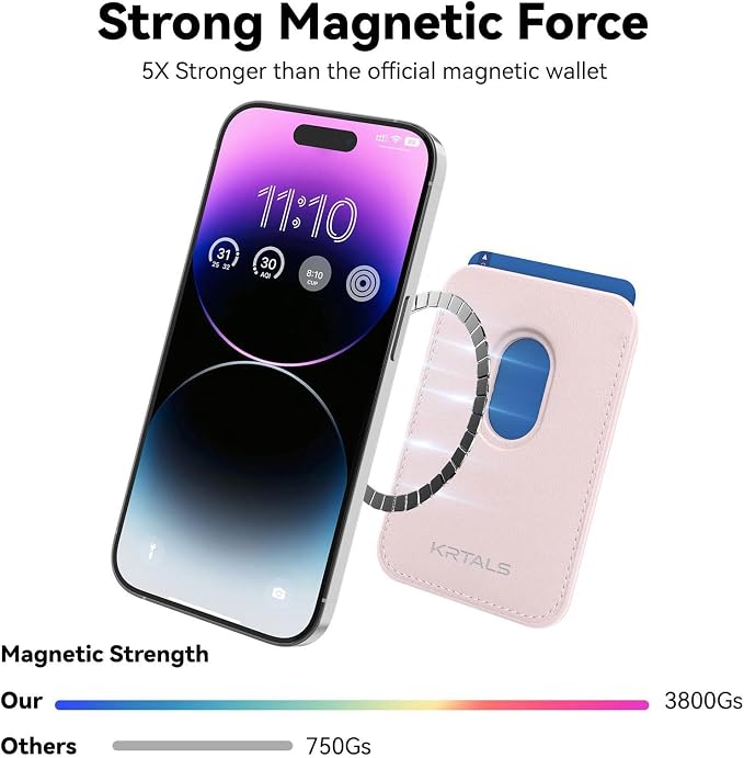 Magnetic Wallet Cell Phone Card Holder for Phone Case, Stronger Magnetic RFID Leather Phone Wallet Stick on Series of iPhone 12/13/14/15/16/17 and Pro/Promax, Light Pink