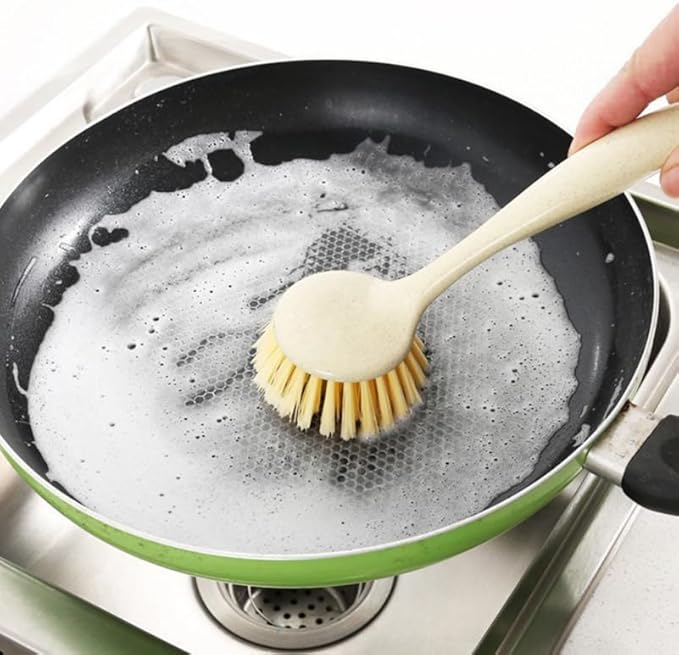 Uonlytech Kitchen Dish Scrubber Brush Long Handle Durable Pan and Sink Cleaner with Hanging Hole Multipurpose Lightweight Stove Cleaning Tool for Home
