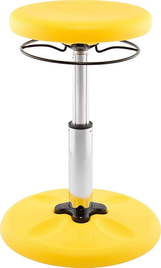 KORE Design Adjustable Wobble Stool Chair, Girls + Boys Kid Desk Stools, Ergonomic Small Office Chairs, Flexible Seating, Active Kids, ADD/ADHD, Classroom, Home, Age 6-11, Standard (14-19in), Yellow