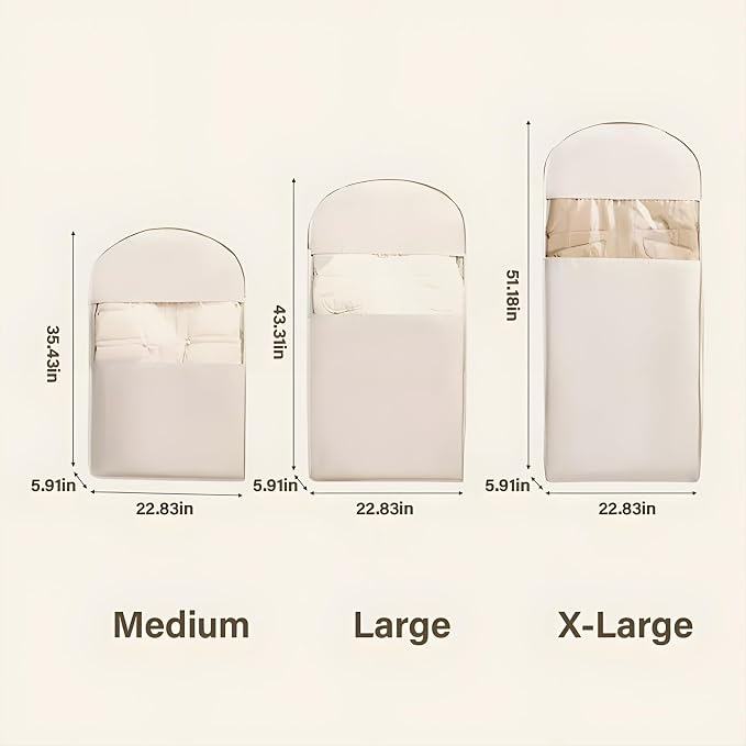 Hanging Garment Bag with Self Compression Zipper, Translucent Suit Bags Dust Cover Clothes Bags for down Coat, Jackets, Shirts and Sweater (Beige, X-Large)