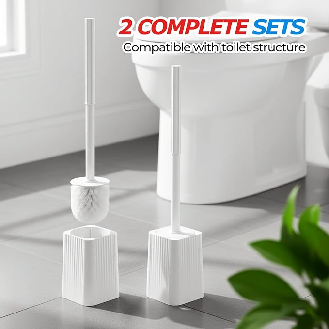 FORASTO 3Pack Toilet Bowl Brush and Holder Set - Toilet Scrubber Brush,Cleaning Brush,Bathroom Decor,Household Essentials,Cleaning Supplies,Home Essentials,White | Plastic & Bristles, 3-Pack Brush Combo, Drip-Free Holder, Bathroom Corner Storage, White...