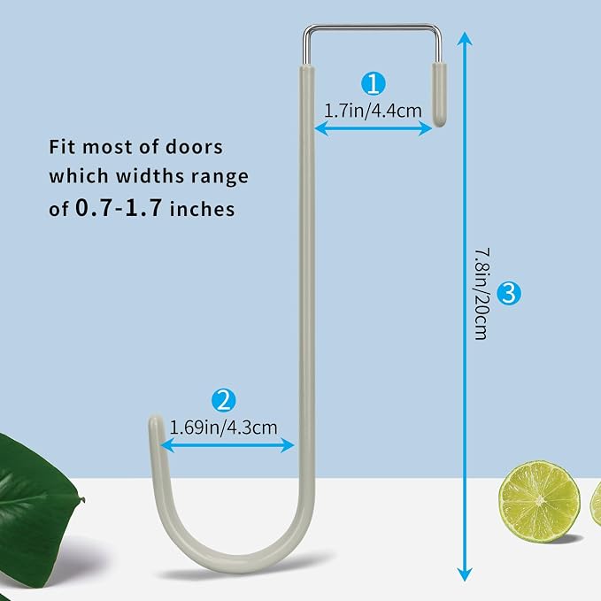 FYY Over the Door Hooks, Single-Hanger 4 Pack, Fits Doors 1.6" Grey | Heavy Duty Metal, Hold 20lbs, Rubber-Coated, No-Drilling, for Bathroom Dorm, Hanging Towels Clothes Hats Bags Coats Wreaths