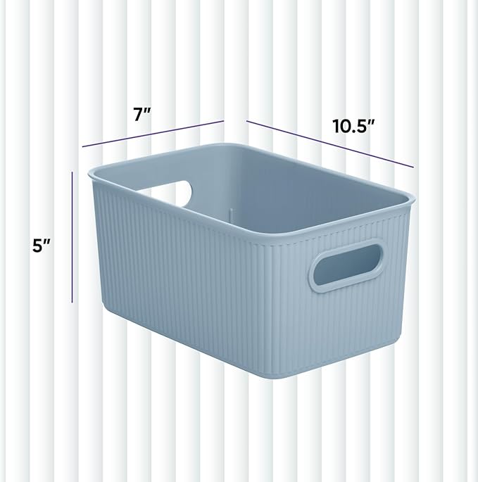 Superio Decorative Plastic Basket Open Home Storage Bins Organizer Baskets, Medium, Blue (8 Pack) Container Boxes for Organizing Closet Storage Bins for Shelves Drawer Shelf, 5 Liter