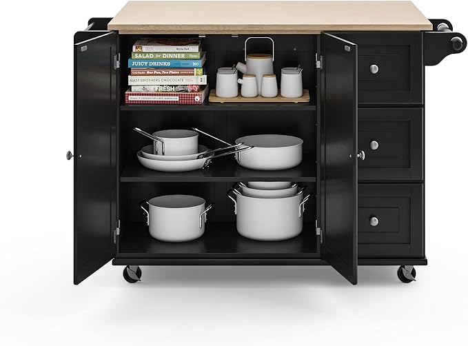 Homestyles Dolly Madison Black Mobile Kitchen Island Cart with Wood Drop Leaf Breakfast Bar