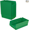 Akro-Mils 30130 Plastic Shelf Bins, Heavy Duty Storage Bins for Garage, Closet, and Drawer Organization, 12" x 6-1/2" x 4", Green, 12-Pack
