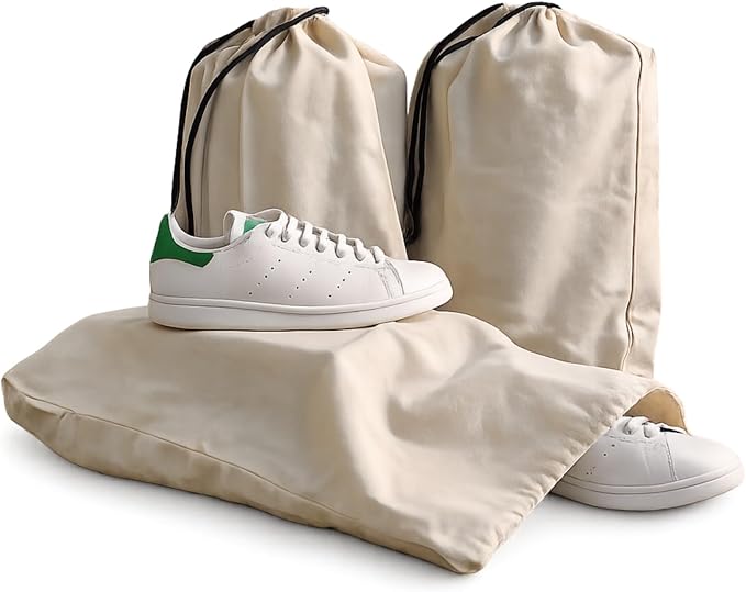 3 Pack Shoe Bags for Travel, Drawstring Portable Shoe Bags for Storage, Travel Essential Cotton Footwear Laundry Bag For Men & Women, Dustproof Reusable Organizer Bags for Sneakers: 15"x12"