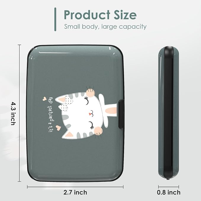 Mini RFID Blocking Credit Card, Cute Cat Wallet Credit Cards Holder Business Card Case Aluminum Metal Travel ID Case for Men Women