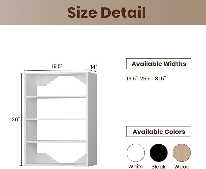 ROOMTEC 19.5" Shelf Short Tower Closet Unit, Modular Closet System with Shelf, Wardrobe Organizer for Bedroom or Walk-in Closet, Wall Mounted, Customizable Clothes Storage Unit, White