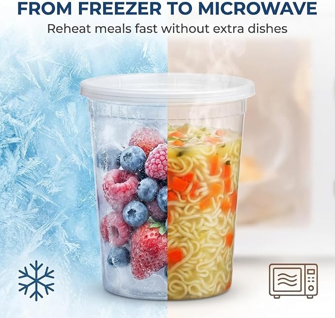 JoyServe 48 Sets Plastic Deli Containers with Lids - 16oz Pint & 32oz Quart | Leak Proof, Microwaveable, Dishwasher & Freezer Safe - Plastic Food Storage, Meal Prep, Restaurant & Soup Containers