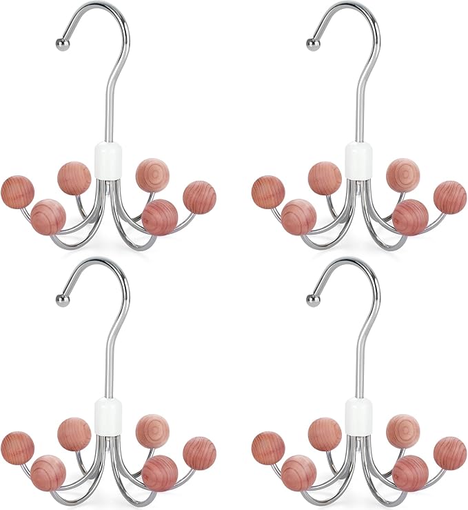 TOPIA HANGER Hoodie Hangers 4-Pack with 6 Cedar Balls, 360°Swivel Purse Hanger, Scarf Hanger, Closet Hooks, Handbag Organizer, Bra Hanger, Accessory Organizers for Scarf, Tanktop, Hat, Hoodie CT57C