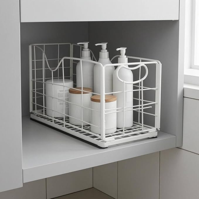 Pull-out Storage Basket Carbon Steel Smooth Slide Rails Organizer for Shelf
