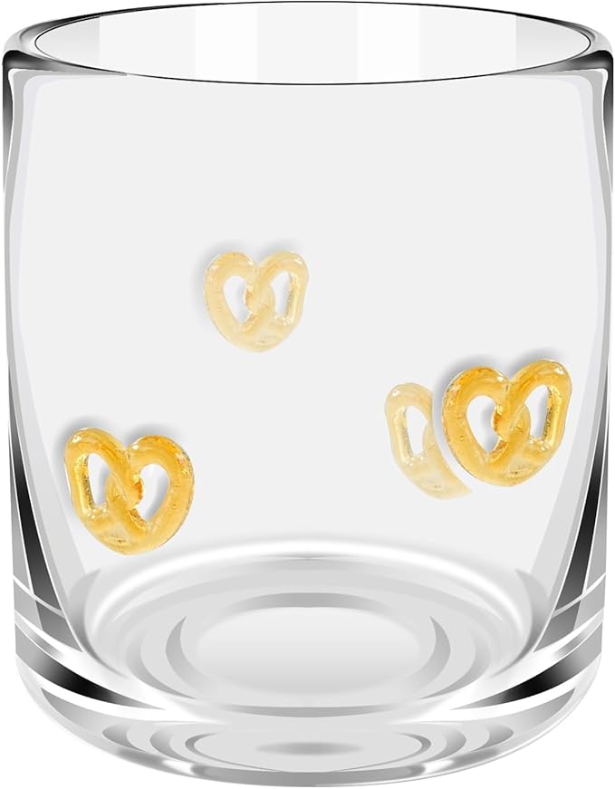 14 Ounce Icon Juice Glasses, Aesthetic Cocktail & Old Fashioned Drinking Glasses, Iconic Clear Glass Cups for Women, Sister, Friend & Party Gifts (Pretzels)