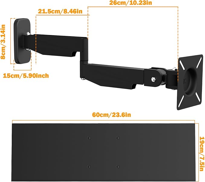 Keyboard Tray Wall Mount with Spring Arm, 23 Inch Keyboard and Mouse Platform, Height Adjustable Typing Stand, Wall Mount Holder for Laptop Desk Workstation, Home Office, Medical, Gaming (Wall)