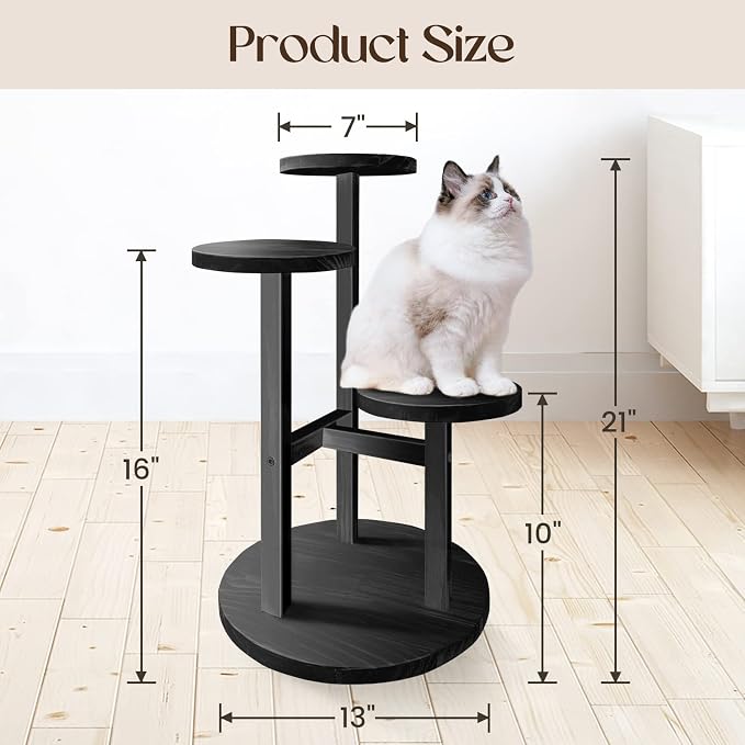GEEBOBO 3 Tier Plant Stand Indoor, Tiered Wood Plant Stand for Indoor Plants, 21" Height Space Saving Small Corner Plant Shelf, Plant Stands for Tabletop, Balcony, Living Room (Black)