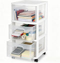 3 Drawer Plastic Storage Cart, Clear Rolling Home Office Organizer WHITE | Removable wheels switch between rolling mobility & stationary stability for any room.