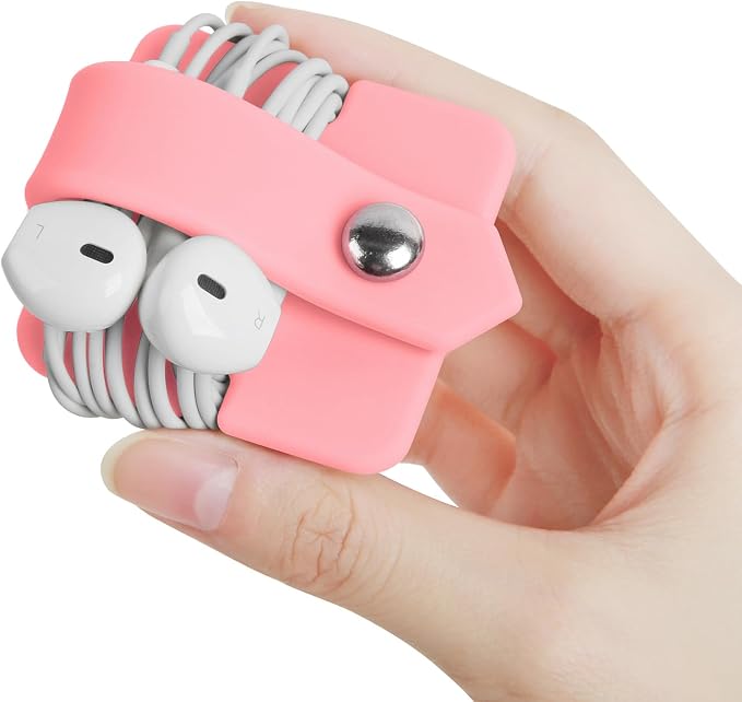 Cord Organizer Earbuds Holder Earphone Wrap Earphones Organizer Headset Headphone Earphone Wrap Winder Cord Manager Cable Winder Set of 3(Pink)