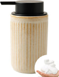 BosilunLife Foam Hand Soap Dispenser - Ceramic Foaming Soap Dispenser for Bathroom 12oz Refillable Liquid Lotion Soap Dispenser with Rust-Proof Foaming Pump for Countertop, Greige