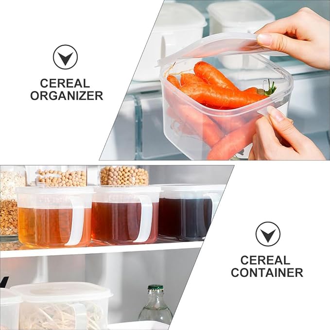 Cabilock 2-Pack Food Storage Containers with Handles Clear Plastic Fresh Box 5X5X5 Inches for Kitchen Organization Flour and Sugar Storage