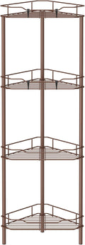 HuggieGems 4 Tier Floor Standing Corner Shower Caddy Organizer Shelf with Hooks, Bathroom Shelves Stand Rack, Coffee