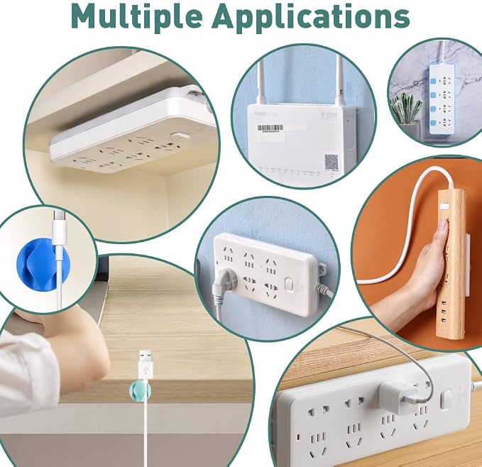 18 PcsPower Strip Holder, Adhesive Punch-Free Power Socket Holder with Cable Clips, Power Strip Mount Wall for Remote Control Router Computer Kitchen Home and Office