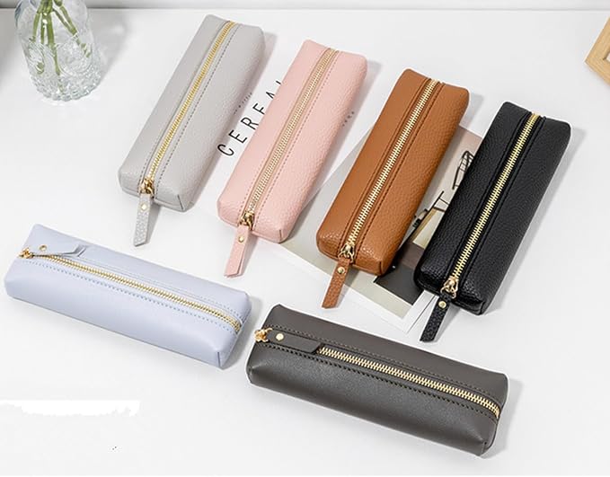 PU Pencil Pen Case Portable Stationery Bag Big Capacity Pencil Pouch Cosmetic Organizer Bag for School Office Woman Man (Dark grey)