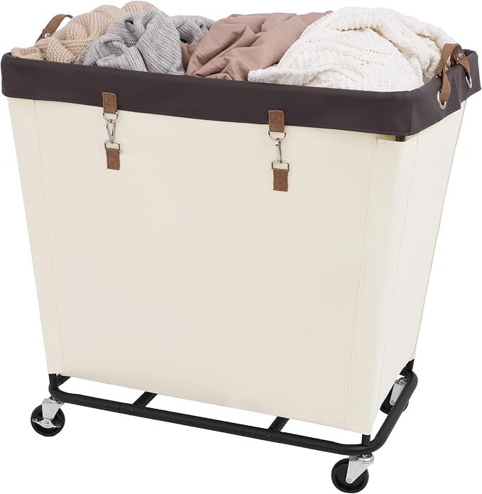 StorageWorks Laundry Basket with Wheels for Clothes, 320L Beige Hamper Cart