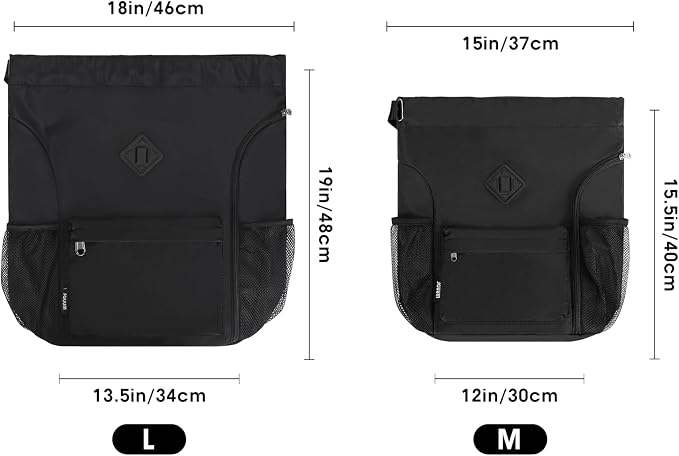 WANDF Drawstring Backpack with Shoe Compartment, Sports Gym Bag | Multi-Pocket Storage, Water-Resistant Fabric, Cinch String Bag