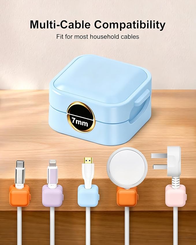 Art3d 8 Pack Magnetic Cable Clips, Multi-colors Cable Management Accessories, Cord Smooth Adjustable & Adhesive Backing Cord Organizer for Office Home Organization, Desk, Wall, Nightstand, Phone, Car
