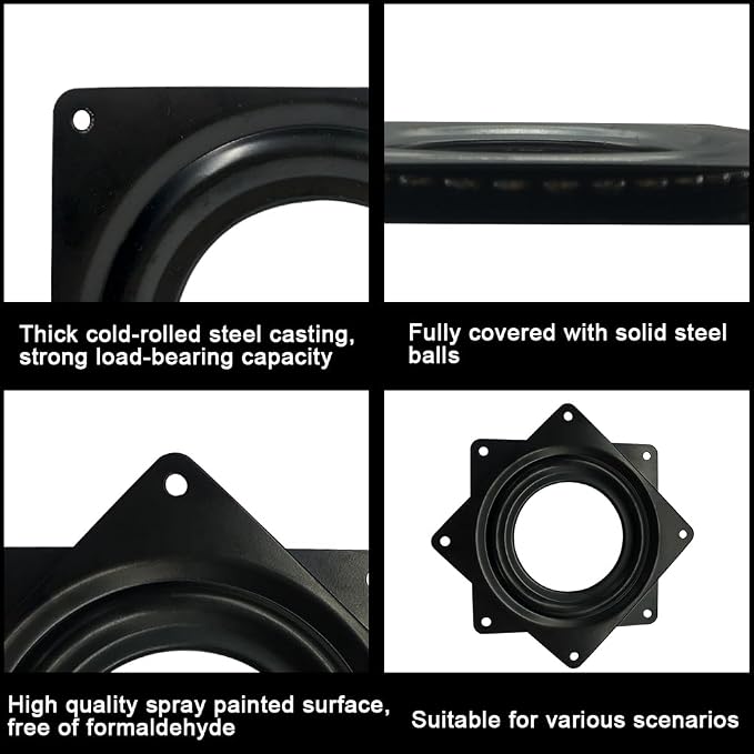 3" Black Lazy Susan Turntable, 200-lb Heavy Duty Steel Ball Bearing Rotating Tray Swivel Plate Cabinet Low Profile for Dining Table, Stool Chair, Pantry, Organizer