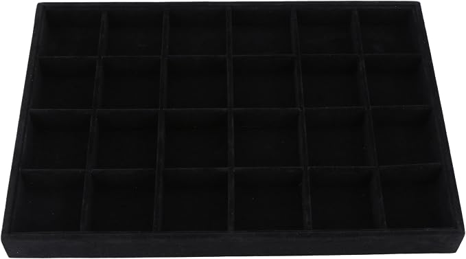 Large Velvet Jewelry Tray, Drawer Organizer for Jewelry in Dresser, Stackable Jewelry Drawer Organizer Inserts for Earring Necklace Bracelet Rings(Black,24grid)
