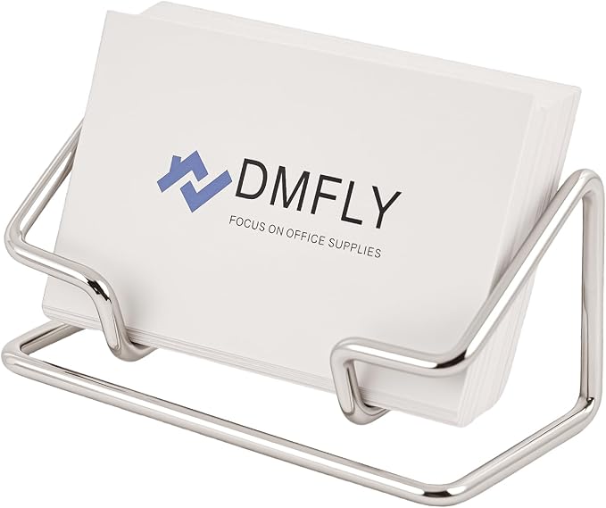 Business Card Holder for Desk, Metal Cute Card Display Stand, Compatible with Various Countertops, Horizontal Silver