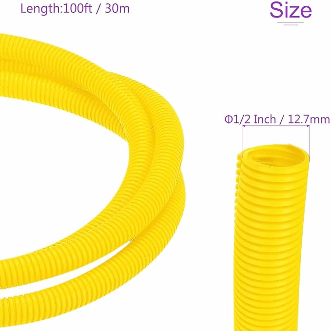 DMiotech 100ft Wire Loom Split Tubing 1/2 Inch(12.7mm) ID, Cord Protectors from Pet Flexible Conduit Cable Management for Office Home Garden, Yellow