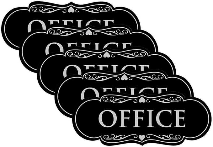 All Quality Designer Office Sign | Easy Installation - Black/Silver - Medium (5 Pack)