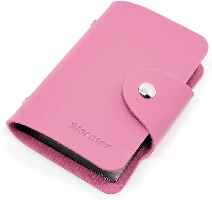 Soft Leather Credit Card Holder for Men & Women Bank Card Case with 24 Durable Plastic Insert Slots Slim Pocket Wallet ID Card Organiser Business Card Case Purse (Pink)