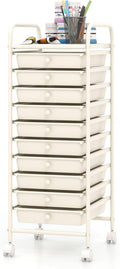 COSTWAY 10-Drawer Rolling Storage Cart, Utility Mobile Trolley | Removable Drawers & Universal Casters & 2 Brakes, Versatile Flexible Drawer Organizer Cart for Home, Office (White)
