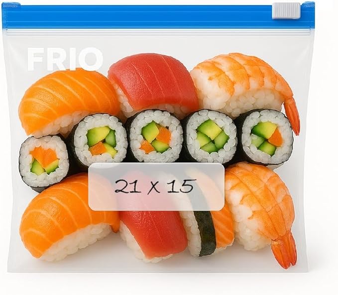 FRIO 80 x Food Storage Bags with Sliding Slider, Folding Bottom, 21 x 15 cm, for Storing, Freezer, Freshness, Reusable, Durable