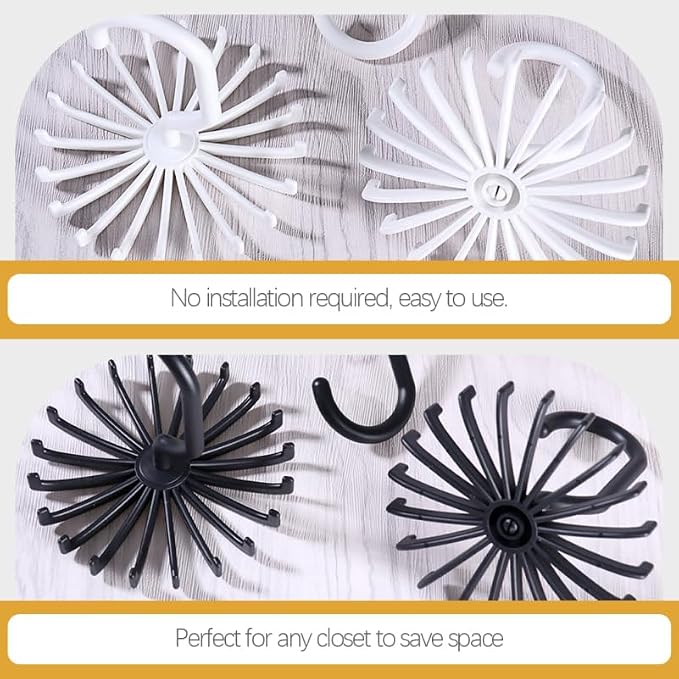Garneck 4 Pcs Rotating Tie Rack for Closet Necktie Storage and Belt Hanger Organizer Hanging Wardrobe Storage Solution for Scarves Space Saving Accessory Holder