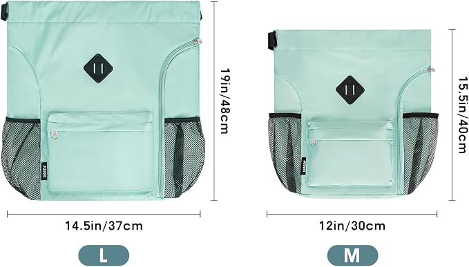 WANDF Drawstring Backpack with Shoe Compartment, Sports Gym Bag | Multi-Pocket Storage, Water-Resistant Fabric, Cinch String Bag