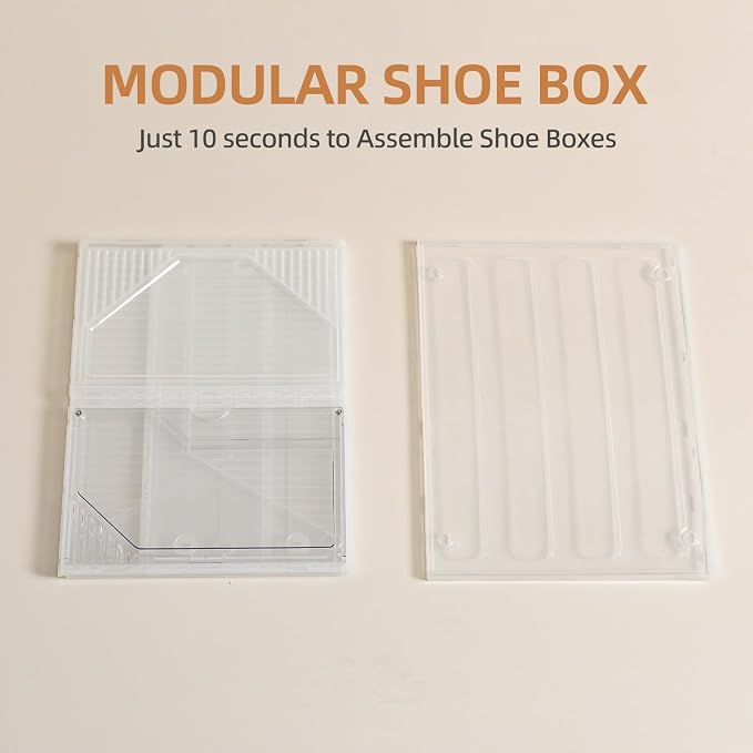 Large Shoe Boxes Clear Plastic Stackable，Drop Front Shoe Box with Clear Door, Shoe Containers For Sneaker Display,Fit up to US Size12 (white clear-Conjoined structure, 10 pack)