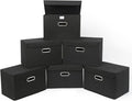 STOREONE Fabric Storage Cube Bins Foldable Organizer Container Collapsible Basket with Lids and Metal Handles, for Home, Bedroom, Closet 6 Pcs (Black)