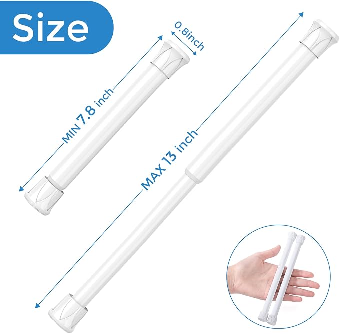 AIZESI Spring Tension Curtain Rods Short Tension Rod (White,8" to 12"-4Pcs)