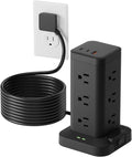 Power Strip Tower with Surge Protector 1800J, Fast Charging Tower PD20W USB-C Ports with 12 AC Outlets, Extension Cord for Home Office Dorm Room, 15ft, Black