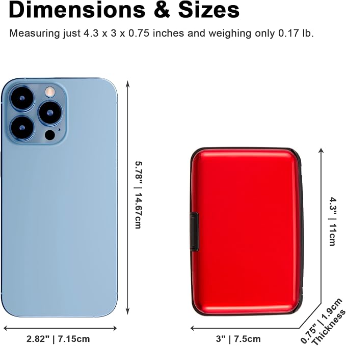 Credit Card Holder, RFID Blocking Metal Card Wallet for Women Men Slim ID Card Holders Protector Aluminum Business Hard Case (Red)