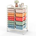 DREAMADE Rolling Cart with 15 Drawers, Rolling Drawer Organizer Cart w/Lockable Wheels, Removable & 2-Sized Storage Drawers, Art Cart for School Home Art Supplies Crafts File Scrapbook