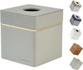Tissue Box Holder Cover Square, Modern PU Leather Decorative Tissue Cube Holder Organizer - Woven Pattern Grey