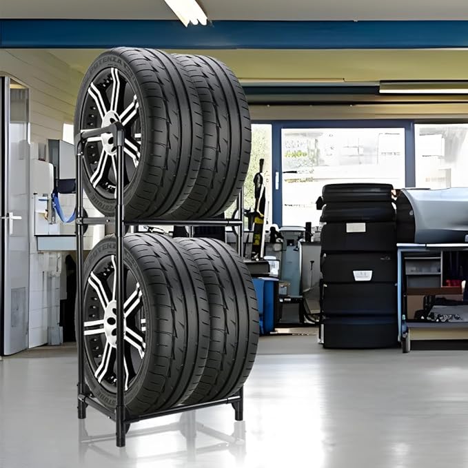 Hershii Tire Rack, Tire Storage Rack Stand Garage Storage Shelf Organizer | Rolling Tire Rack for Indoor Outdoor Use - Black, Metal 22.51'' X 14.16'' X 45.11''